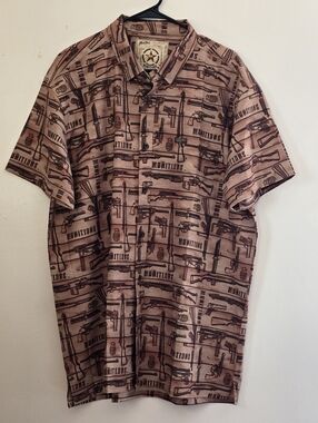 Retro Rifle Men's 2XL Munitions Brown Graphic Short-Sleeve Button-Down Shirt
